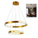 Ver imagem 1 de Lustre Pendente 2 Aneis Arco Cristal Dourado Luminaria 52w Led Iluminaçao Ambiente Sala de Estar
