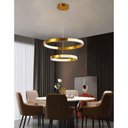 Ver imagem 6 de Lustre Pendente 2 Aneis Arco Cristal Dourado Luminaria 52w Led Iluminaçao Ambiente Sala de Estar