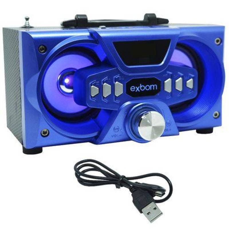 Mini Caixa Som Bluetooth Amplificada Mp3 Fm USB SD Azul 10W Rms Exbom Cs-M227Bt - 1