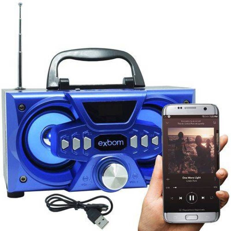 Mini Caixa Som Bluetooth Amplificada Mp3 Fm USB SD Azul 10W Rms Exbom Cs-M227Bt - 4