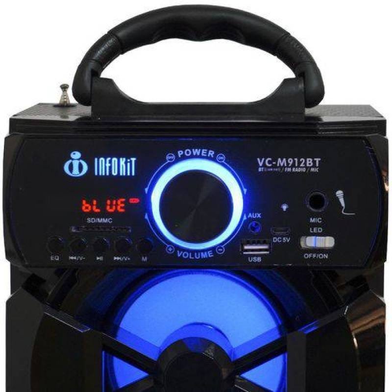 Caixa Som Portátil Bluetooth Mp3 Fm USB SD Microfone Infokit Preta Vc-M912Bt - 2