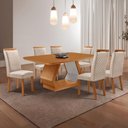 Ver imagem 1 de Conjunto de Jantar Alvorada 6 Lugares Tampo MDF Cadeiras Lorena Veludo Creme 180cm Moderna