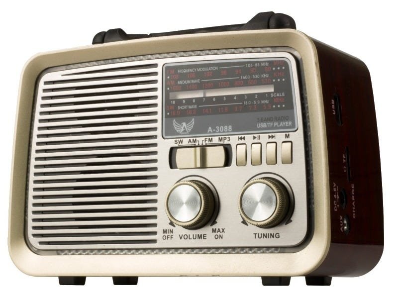 Rádio Retro Vintage Am Fm Sw USB Recarregavel A3088 Marrom - 1