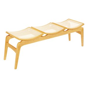 Banco Ricco 3 Lugares Madeira com Assento Palhinha Amêndoa