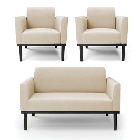 Sofá Namoradeira com 2 Poltronas Base de Madeira Fixa Preto Marisa Suede - D’Rossi Grafite