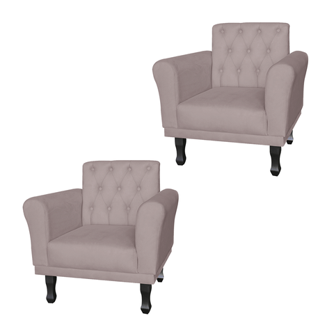 Jogo 2 Poltronas Decorativas Para Sala de Espera Classic Suede Rose - LM DECOR