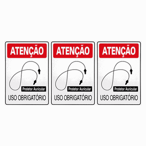 Combo 3 Placas De Sinalização Atenção Protetor Auricular Uso Obrigatório 20x30 Acesso - S-200 F9e