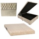 Ver imagem 1 de Cama Box Baú Blindada com Colchão de Espuma Toulon D33 + Cabeceira Botonê - Suede Bege Duna - Casal