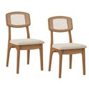 Ver imagem 1 de Kit 2 Cadeiras em Mdf Freijó Assento Estofado Tweed Liso Claro Encosto com Tela Dalla Costa