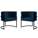 Ver imagem 1 de Kit 2 Poltronas Decorativa Sala de Estar Luana Base Preta Veludo Azul Marinho - Montanaris Decor Md