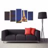 Quadro Impresso Torre Eiffel Paris Noite 160x80 5 Peças - 1