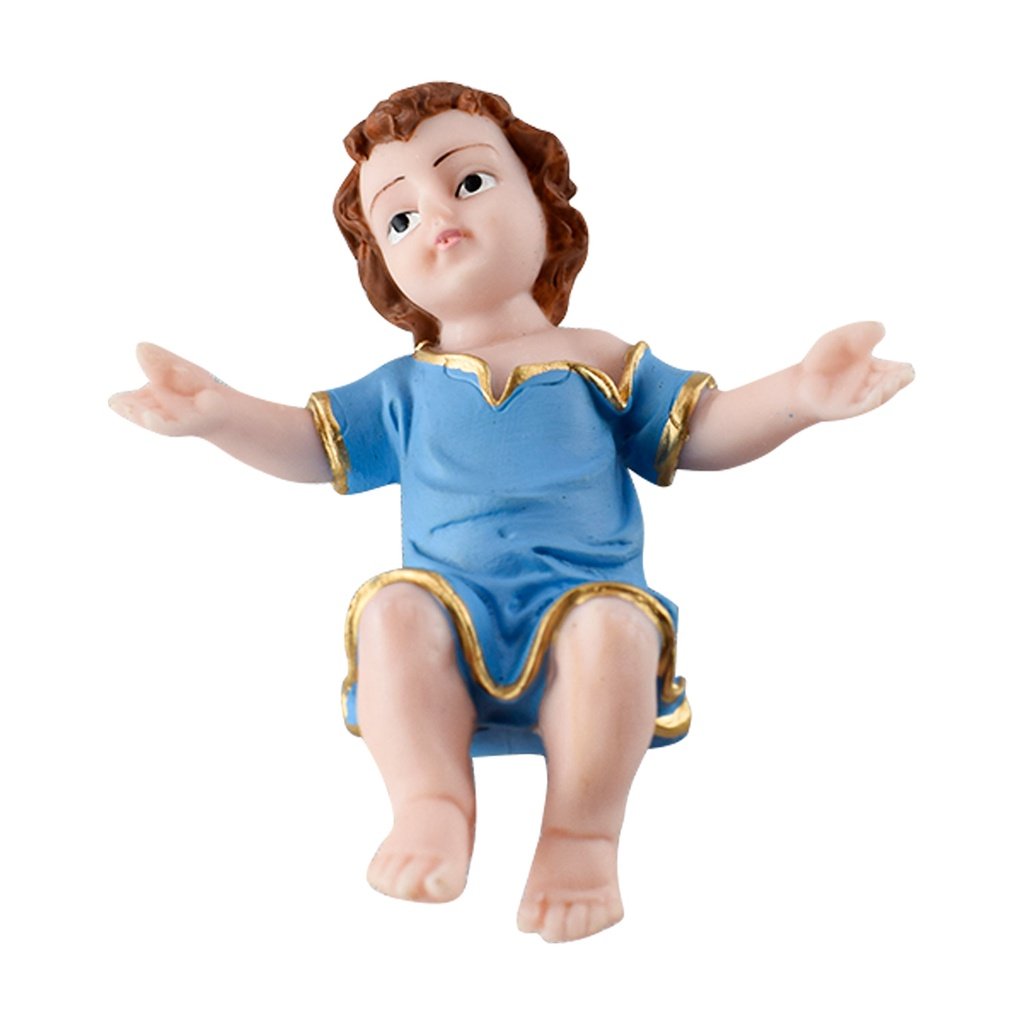 Imagem Presépio Menino Jesus 18cm Manjedoura em Madeira Enfeites de Natal Resina:azul