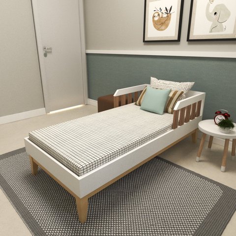 Cama Infantil com Pés em Pinus Milou Branco/Carvalho Mel