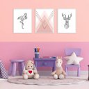 Ver imagem 2 de Kit 3 Quadros Flamingo e Alce Geométrico 24x18cm - com vidro:Madeira preta