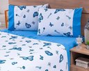 Ver imagem 1 de Jogo Lençol 4 Peças Viúva 188x128x30 100% Algodão 200 Fios Estampado Borboletas Azuis Fundo Azul