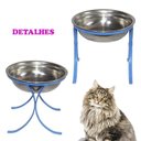 Ver imagem 2 de Comedouro Alto Simples em Ferro e Inox para Gatos Pet - Azul