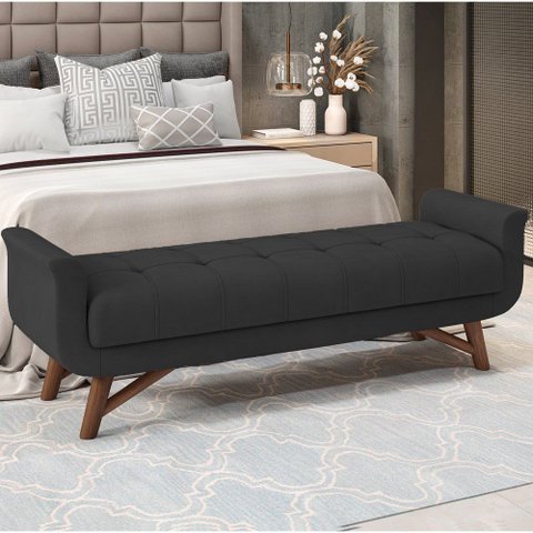 Puff Recamier Decorativo com Pés em Madeira 160 cm Itália P05 Veludo Preto - Lyam Lyam Decor