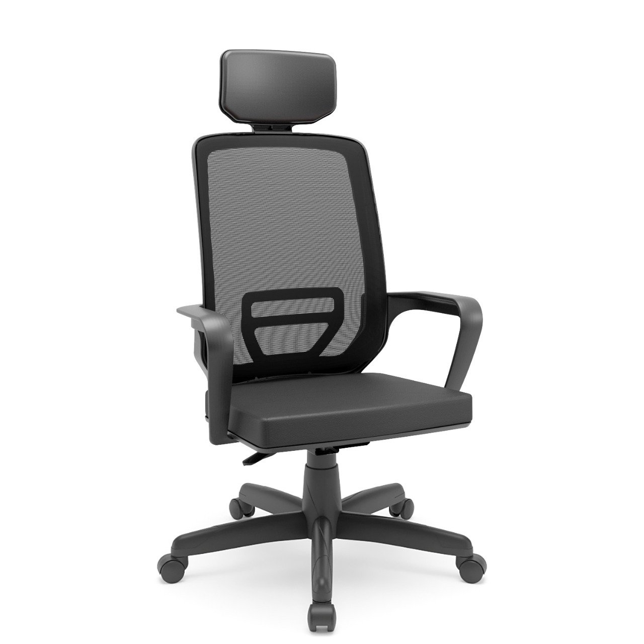 Cadeira Escritório Presidente Adrix Plaxmetal Mecanismo Relax Encosto Tela e Assento Vinil (Couro Ec