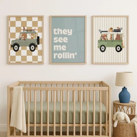 Kit 3 Quadros Decorativos Infantil - Go NO2 - 40x60 - Moldura Madeira