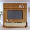 Ver imagem 1 de Kit Painel Piso-Teto Ripado Luna com Bancada 3 Gavetas MDP Cumaru e Opala