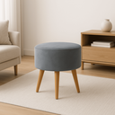 Ver imagem 1 de Puff Redondo no Tecido Suede com Pés Palito em Madeira - Decoração para Sala e Quarto