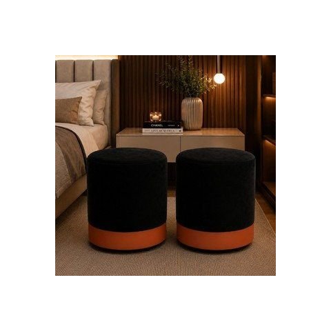 Kit Puff Rodapé Cobre Fosco, Cor Preto Veludo - Let Móveis