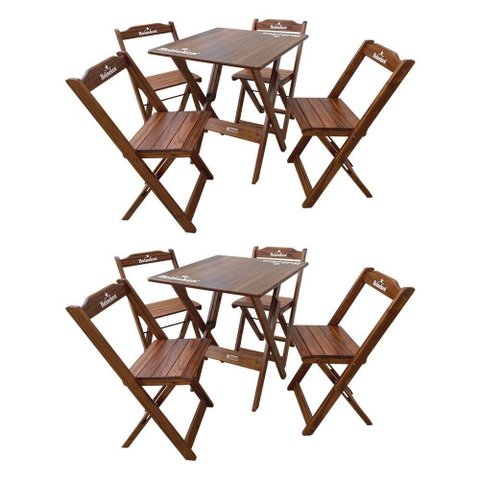 Kit 2 Conjuntos Mesa Dobrável Madeira 70x70 com 4 Cadeiras Personalizada Hei Imbuia - Tarimatã