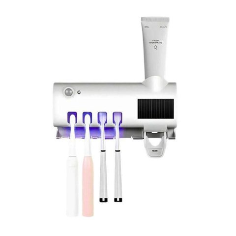 Kit 2 Suporte Dispenser Esterilizador para Escova e Pasta de Dente com Luz UV Bivolt