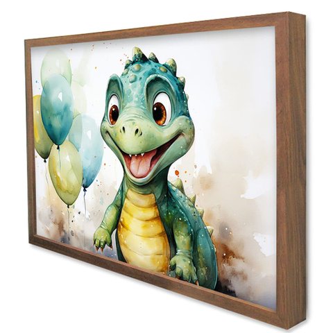 Quadro Decorativo Baby Dino em Moldura Caixa Tacolado Moldura Caixa 3cm Madeira com Vidro 60 X 90cm
