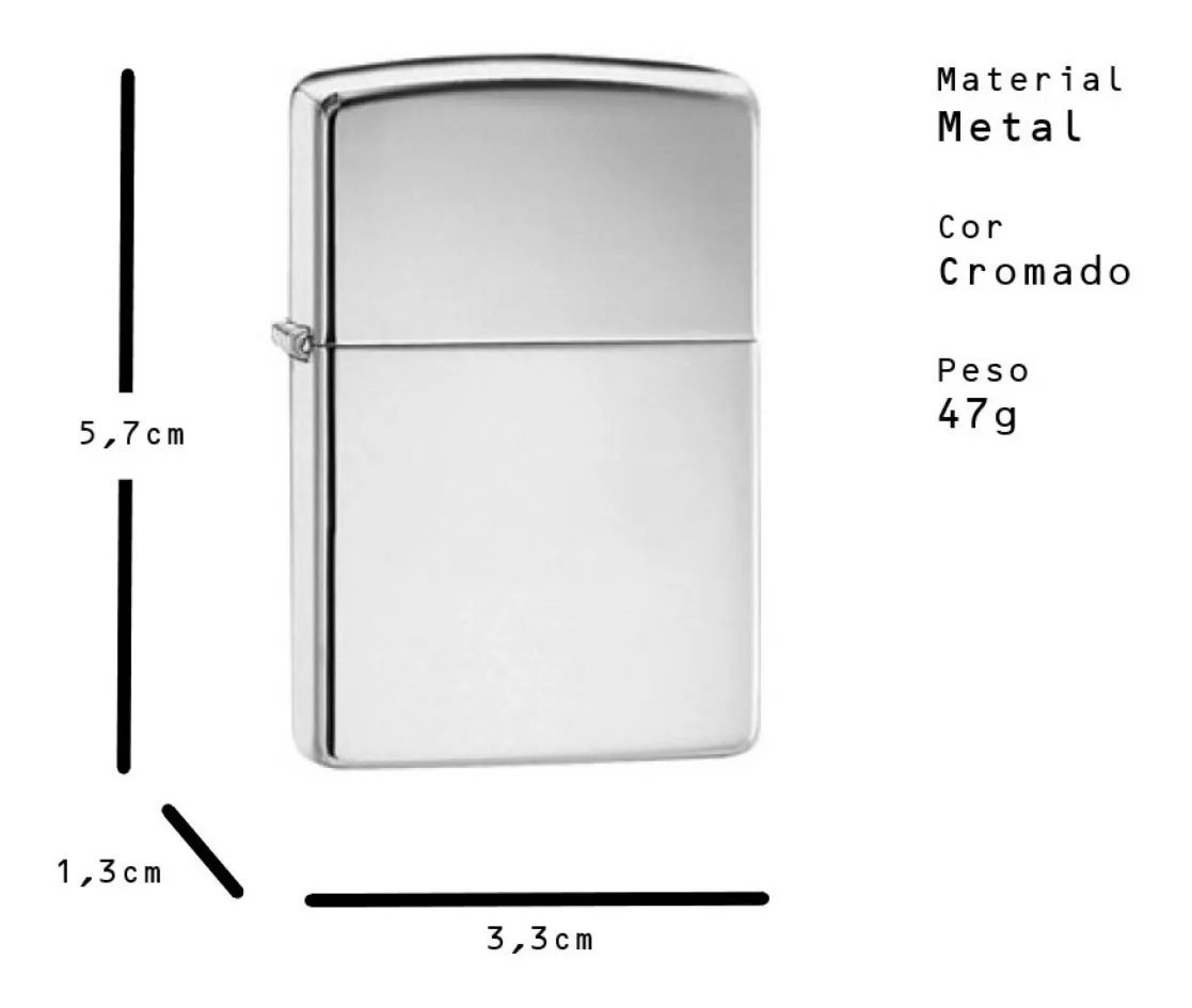 Acendedor Isqueiro Clássico de Metal Cromado de Pavio Recarregável - 3