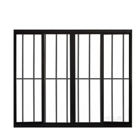 Janela de Correr 4 Folhas C/ Grade Aluminio Preto 1.00 X 1.00 Linha Modular - Hale