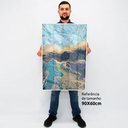 Ver imagem 2 de Quadro Decorativo Caixa Alta com Vidro Abstrato Mármore Azul Profundo TaColado Moldura Preta 90 x 60