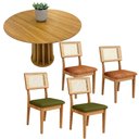 Ver imagem 2 de Conjunto de Jantar Mesa Redonda Mdf e 4 Cadeiras Tela Palha Cor:freijó com Verde e Terracota