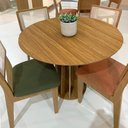 Ver imagem 1 de Conjunto de Jantar Mesa Redonda Mdf e 4 Cadeiras Tela Palha Cor:freijó com Verde e Terracota