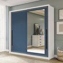 Ver imagem 1 de Guarda-roupa Casal Valência 2 Portas 2 Gavetas com Espelho Branco/azul - Politorno