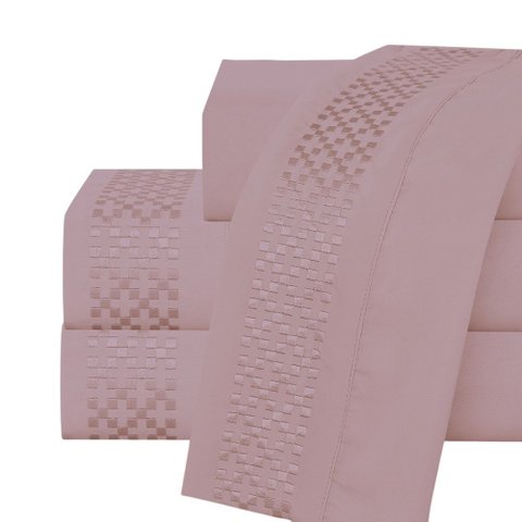 Jogo Lençol Queen Elegance Bordado 4pç 100% Poliéster - Malva