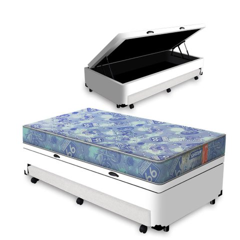 Cama Box Baú e Auxiliar Solteiro + Colchão de Espuma D20 Gazin Supreme 88cm