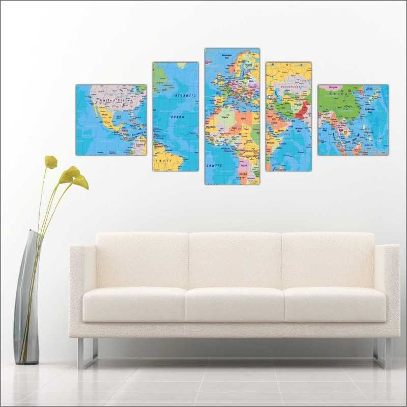 Quadro Decorativo Mapa Mundo Continentes Países Peças MadeiraMadeira