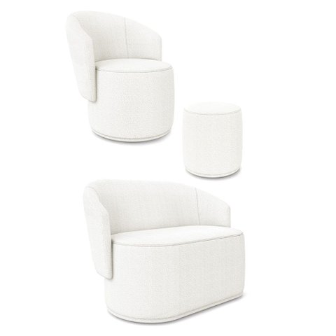 Sofá Namoradeira com Poltrona e Puff Orgânico Sala Malu Bouclê Off White M11 - D’Rossi
