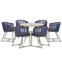 Ver imagem 1 de Mesa com 6 Cadeiras de Jantar Roma 120cm e Noronha em Alumínio Fendi Corda Náutica Estofado 9 Trama
