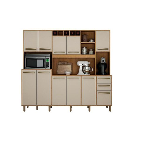 Kit de Cozinha Compacta Petra c/ 2 Gavetas e 11 Portas Cinamomo/Off White - Valdemóveis