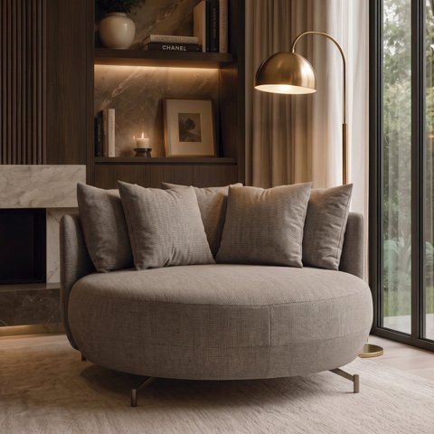 Poltrona Redonda Decorativa 2 Lugares com Almofadas 150cm Soho