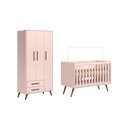 Ver imagem 1 de Quarto Infantil Encanto Retrô com Berço e Guarda Roupa 3 Portas Rosa - Fdecor
