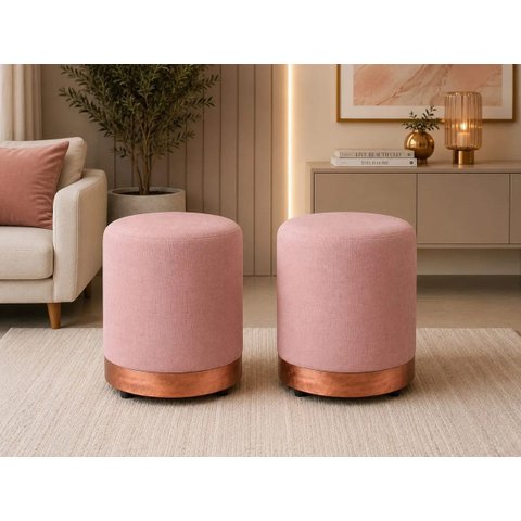 Kit de Puff Rodapé Rose Gold, Cor Rosa Linho - Let Móveis
