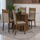 Ver imagem 1 de Conjunto Sala de Jantar Mesa Tampo de Vidro 4 Cadeiras Rustic/crema/sintético Bege Savana Madesa