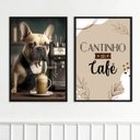 Ver imagem 1 de Kit 2 Quadros Cantinho Café Bulldog Francês 33x24cm:moldura Branca