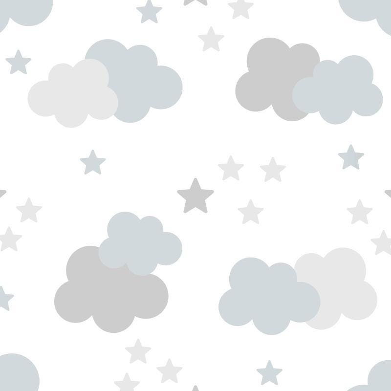 Papel De Parede Bebê Infantil Nuvem Chuva Nuvens Azul N4780