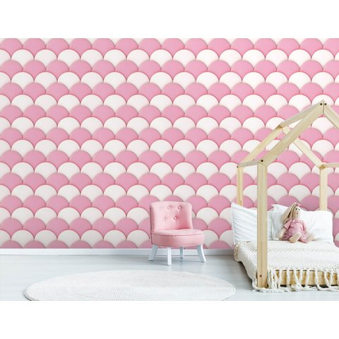 Papel de Parede Infantil - Escamas Rosa e Branco Arte Destaque 3,50 Metros
