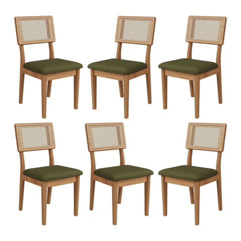 Kit 6 Cadeiras com Assento Estofado Encosto em Tela 100% Mdf Freijó Verde Dalla Costa
