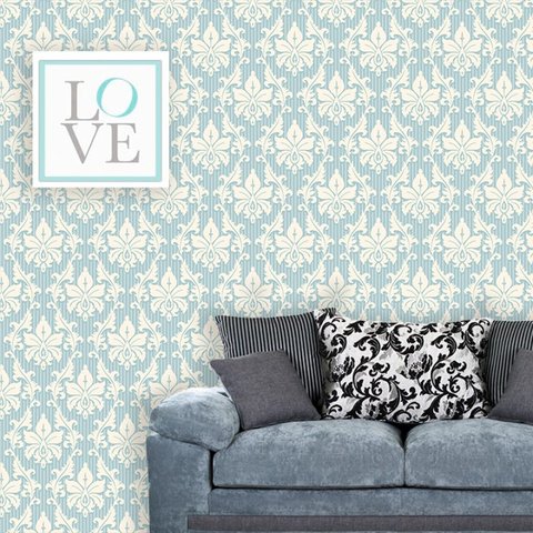 Papel de Parede Lavável Clássico Arabesco Azul bebe